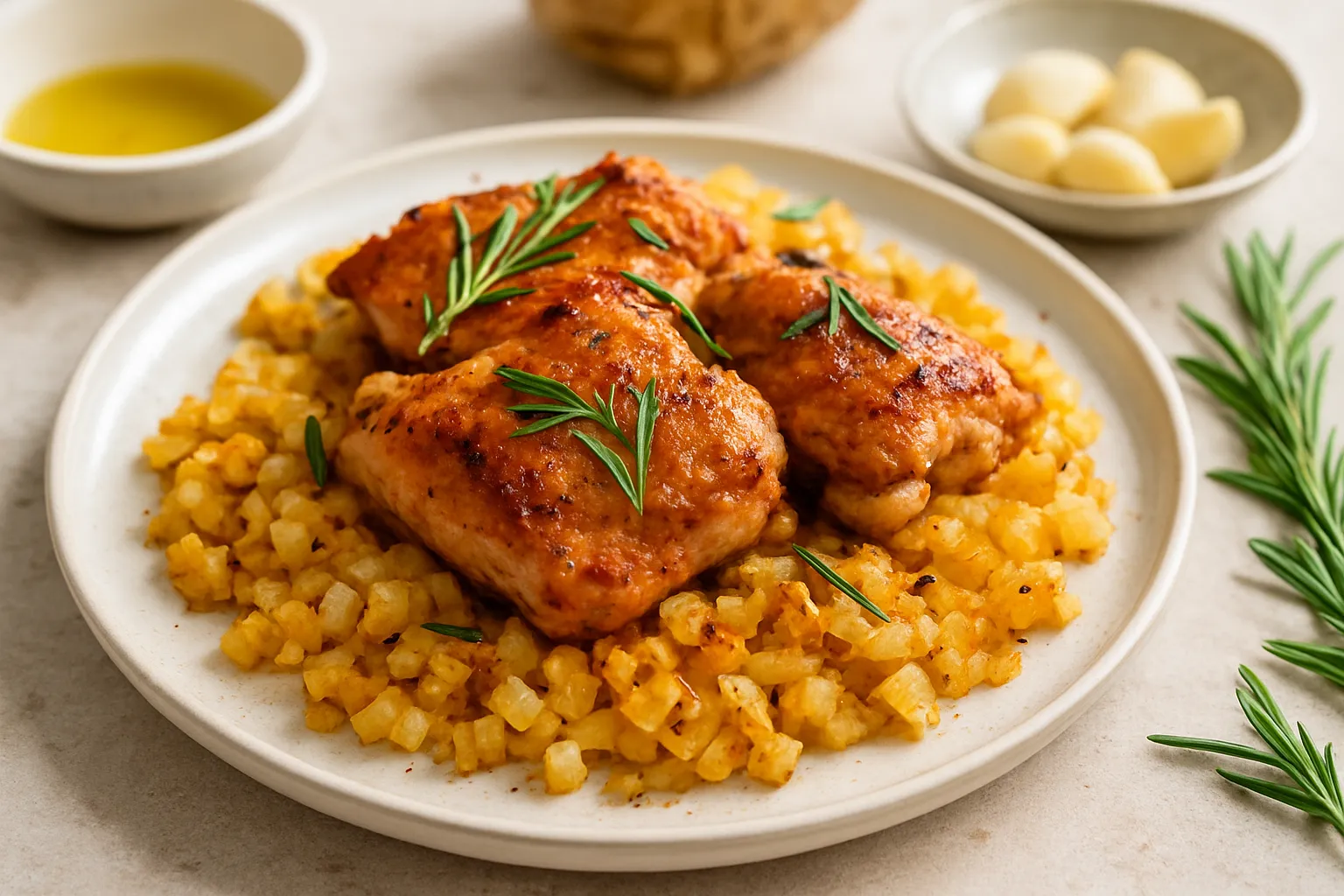 Celeriac Hash with Rosemary Sautéed Chicken
