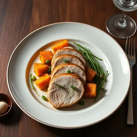 Thyme-Roasted Turkey Tenderloin with Roasted Pumpkin & Chives
