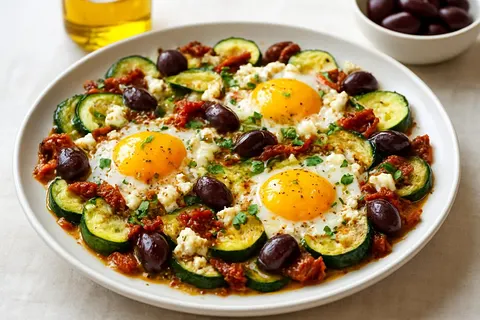 Mediterranean Zucchini & Feta Egg Bake with Olives and Sun-Dried Tomatoes