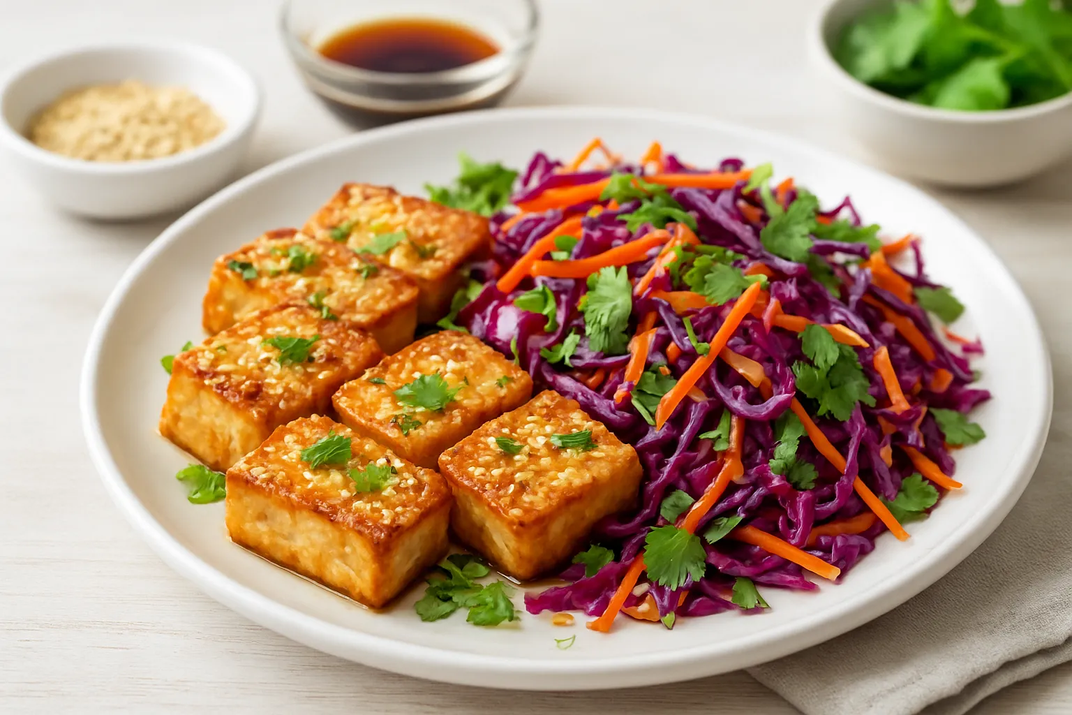 Asian Sesame Tofu & Cabbage Slaw (No Sugar)