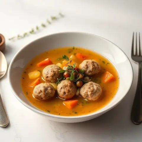 Herb Turkey Meatball Soup in Clear Broth