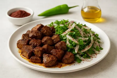 Arnavut Ciğeri – Turkish Pan-Fried Lamb Liver with Sumac Onions and Parsley Salad