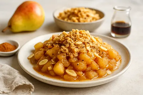 Cinnamon-Spiced Pear Compote with Almond Crumble