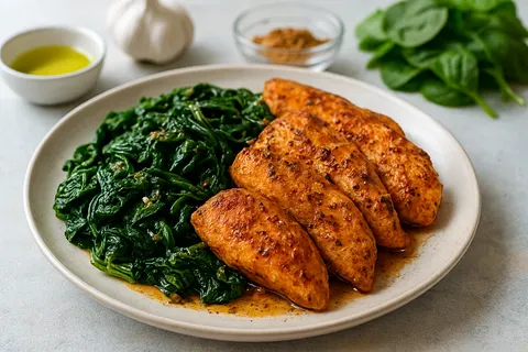 Garam Masala Chicken with Sautéed Spinach
