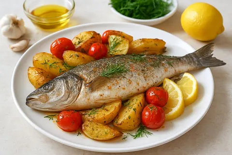 Fırında Levrek with Dill, Lemon and Herb-Roasted Potatoes