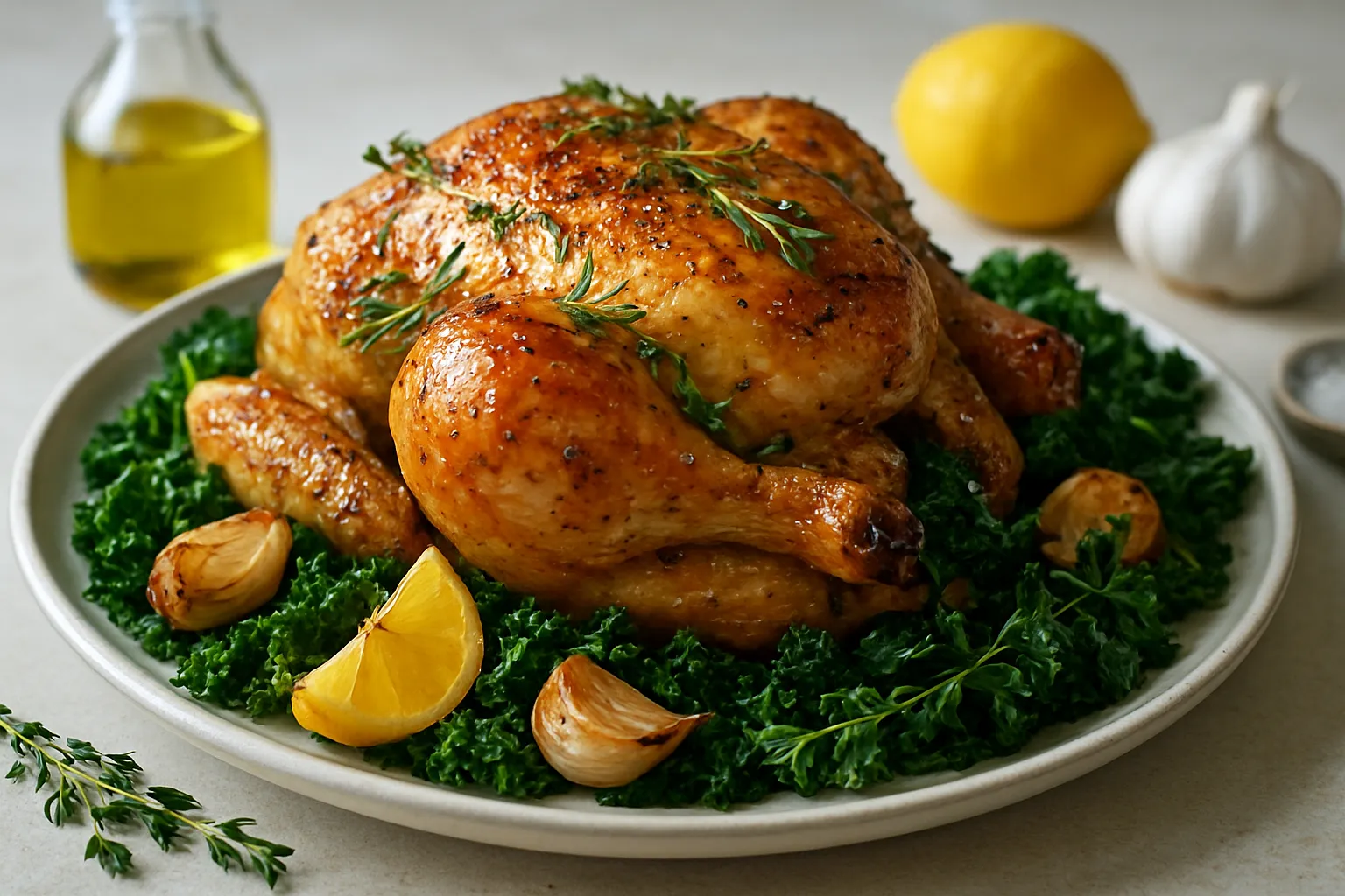 Roast Chicken with Garlic, Lemon, and Kale