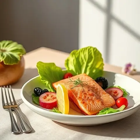 Nutritious Poached Salmon Flake Salad with Butter Lettuce