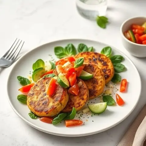 Baked Tofu & Spinach Cutlets with Tomato-Cucumber Salsa
