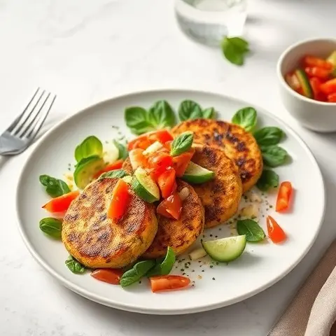 Baked Tofu & Spinach Cutlets with Tomato-Cucumber Salsa