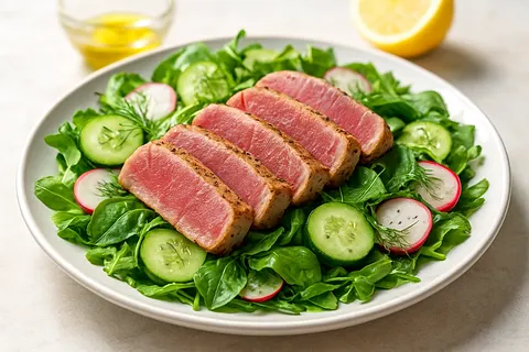 Seared Tuna Salad with Cucumber, Radish & Dill