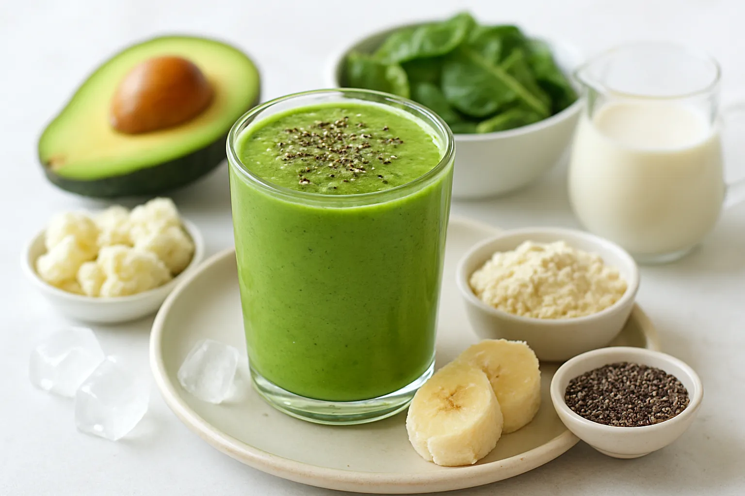 Green Avocado-Spinach Protein Smoothie (Sugar-free)