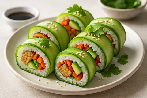 Tempeh Sushi Roll in Cucumber Sheets