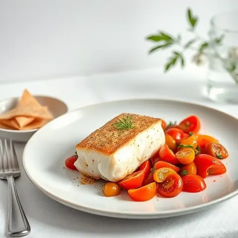Dill and Cumin Baked Cod with Tomato Pepper Sauté