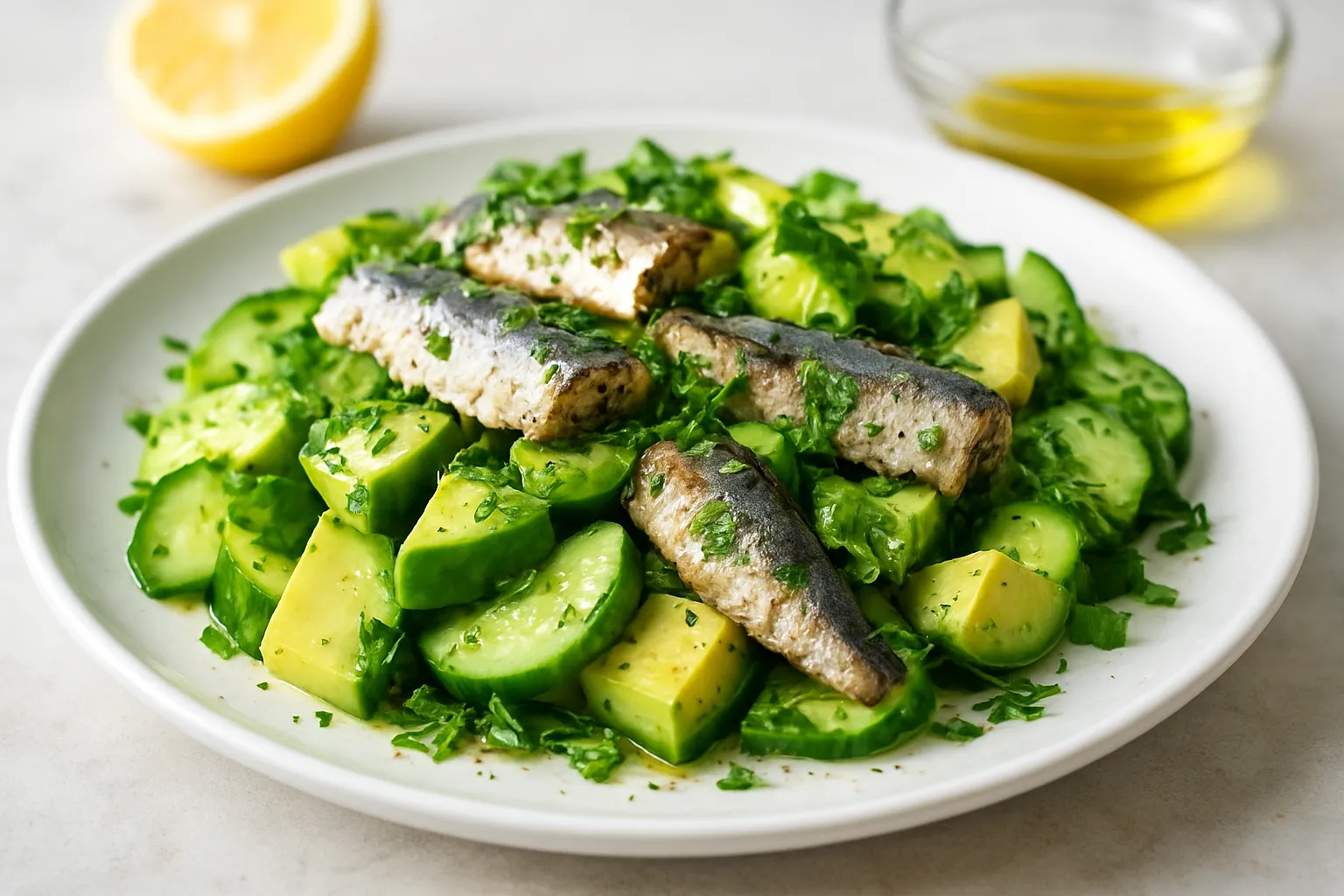 Sardine, Avocado & Cucumber Herb Salad
