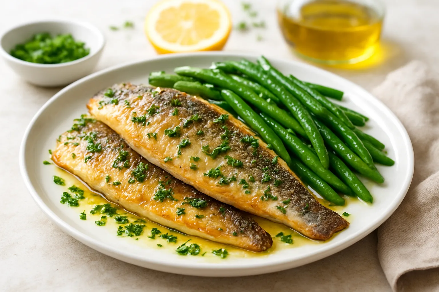 Garlic-Herb Roasted Sea Bream with Green Beans