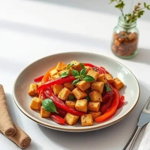 Tofu and Red Pepper Stir with Sesame Oil