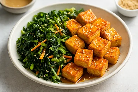 Miso-Marinated Tofu & Seaweed Salad with Sesame