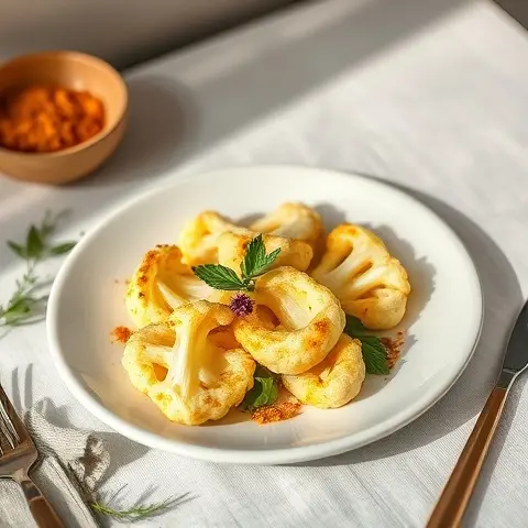 Steamed Cauliflower Florets with Turmeric Dust
