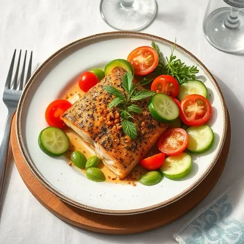 Sumac-Roasted Salmon with Cucumber-Tomato Salad