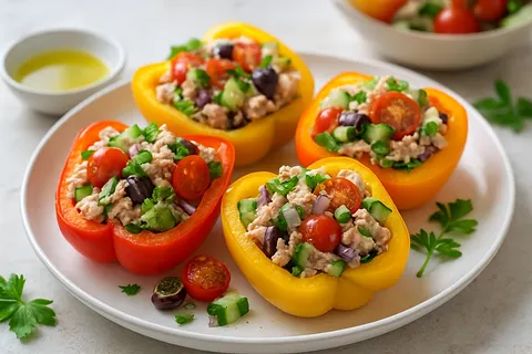 Greek-Style Tuna-Stuffed Bell Peppers
