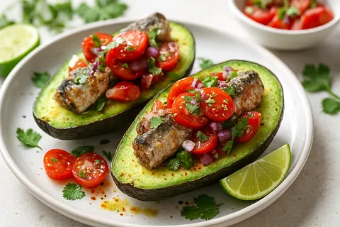 Sardine-Stuffed Avocado Boats with Chili-Lime Dressing
