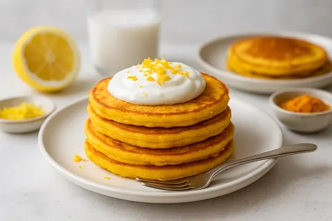 Lemon-Turmeric Pancakes with Coconut Yogurt