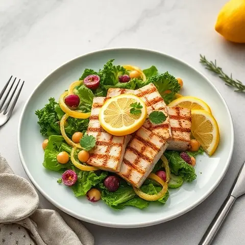 Lemon-Tahini Grilled Tuna & Chickpea-Free Salad