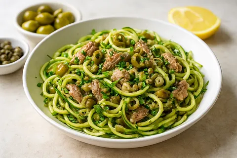 Sardine and Olive Tapenade Zoodle Toss