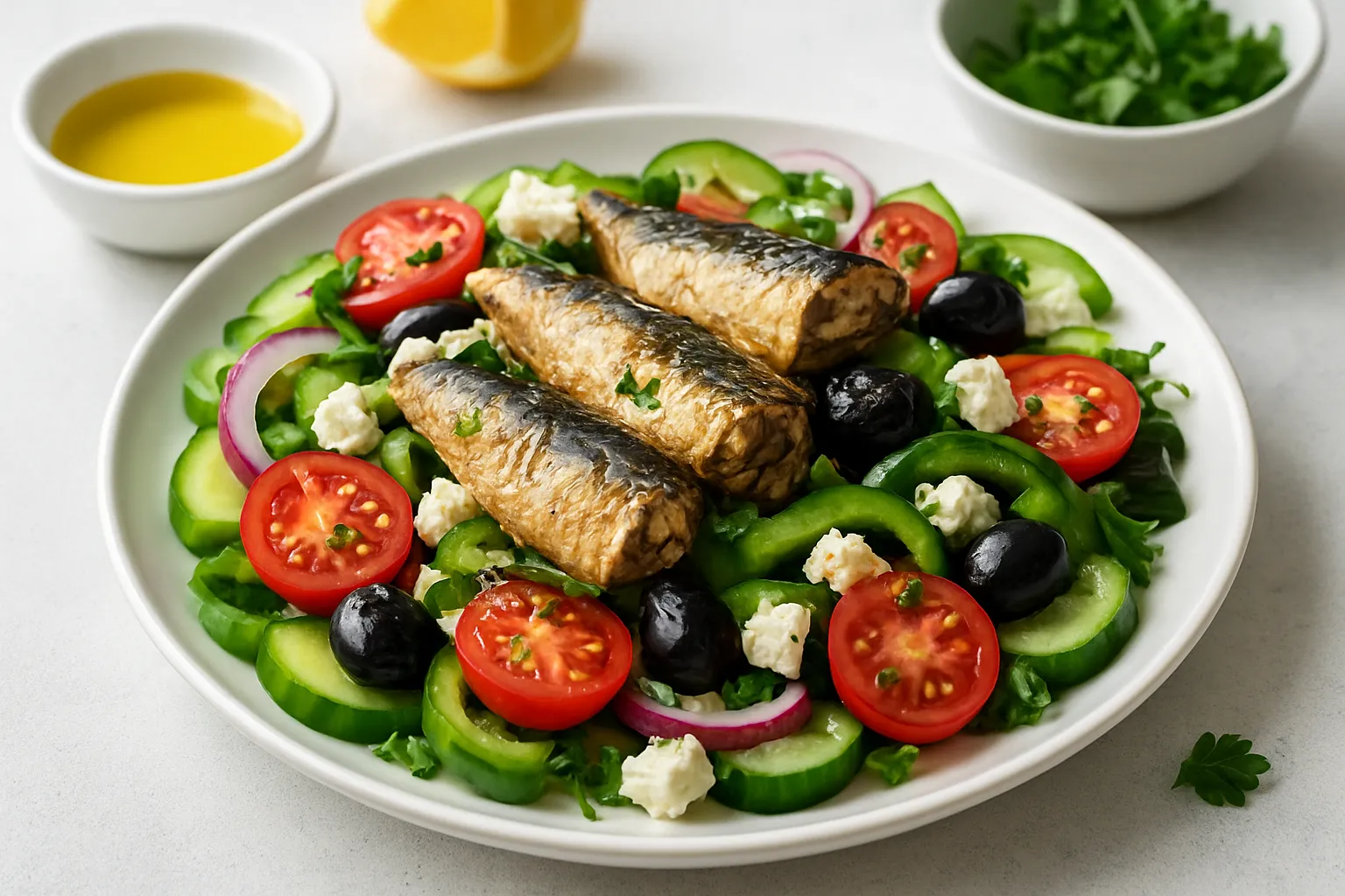 Nutritious Sardine Greek Salad with Cucumber