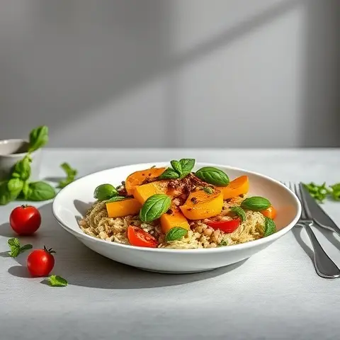 Roasted Yellow Pepper, Lentil Sprout & Basil Salad