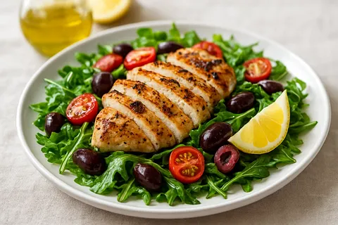 Grilled Lemon-Herb Chicken Salad with Arugula and Olives