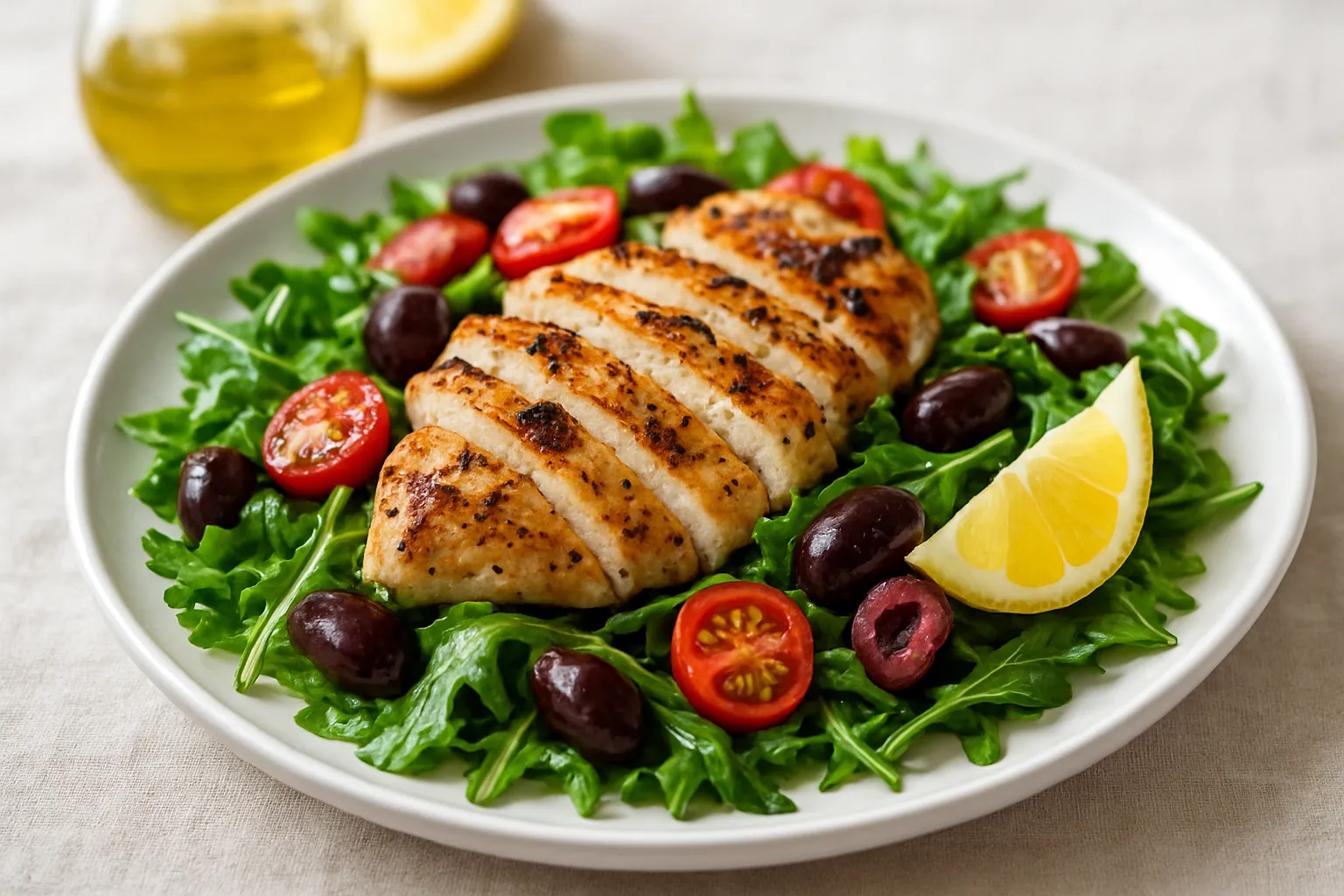 Grilled Lemon-Herb Chicken Salad with Arugula and Olives