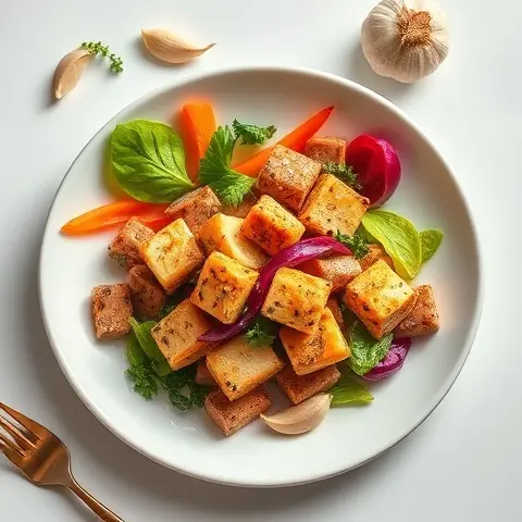 Sesame-Garlic Tofu with Rainbow Veggies