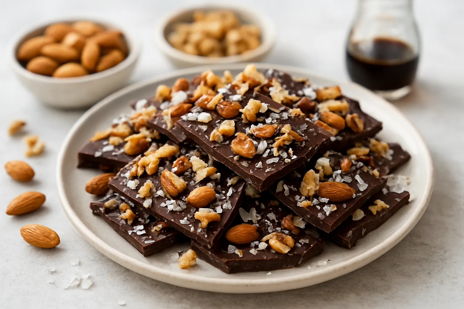 Dark Chocolate Bark with Nuts (No Sugar)