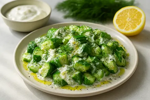 Smashed Cucumber & Yogurt with Dill Salad