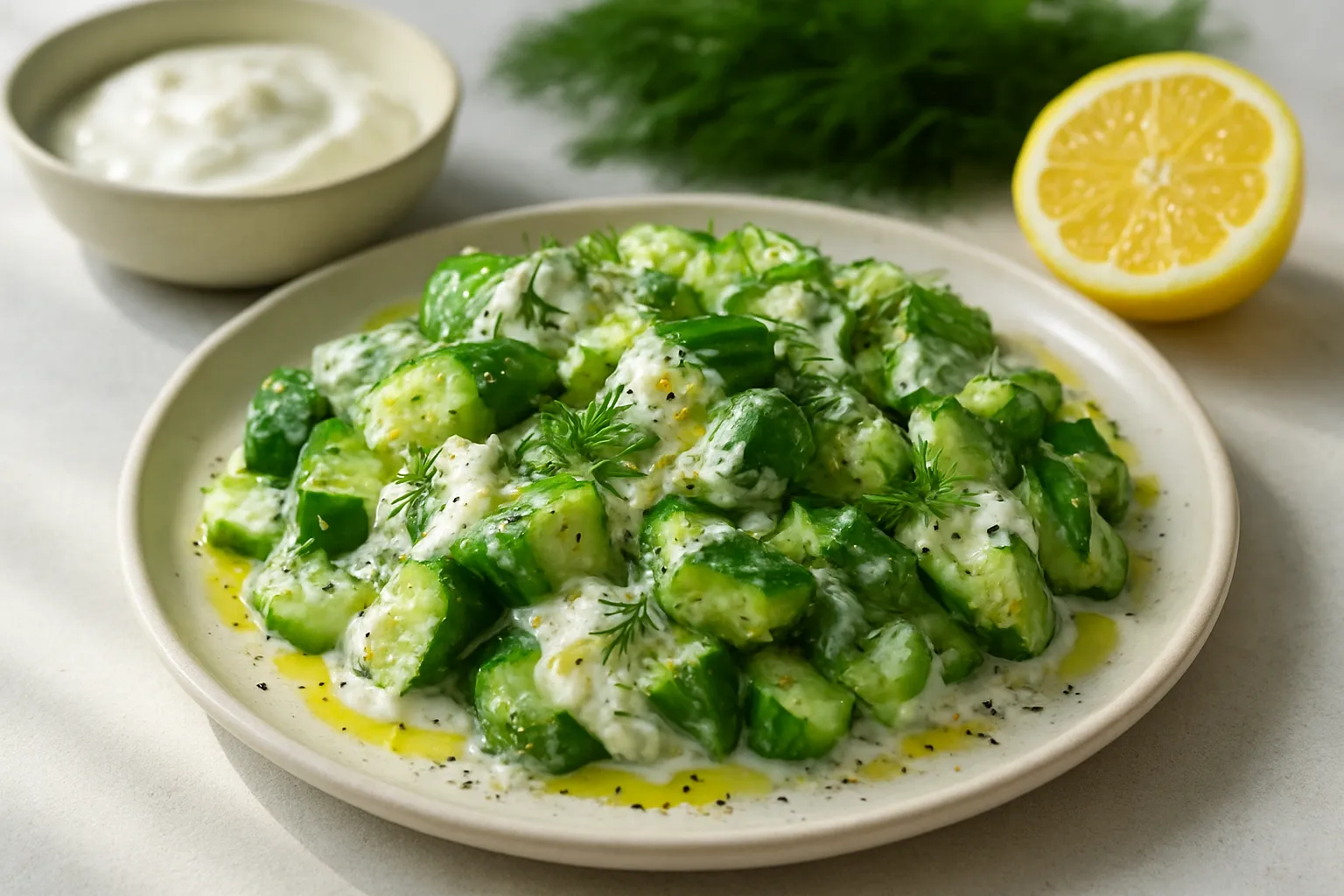 Smashed Cucumber & Yogurt with Dill Salad