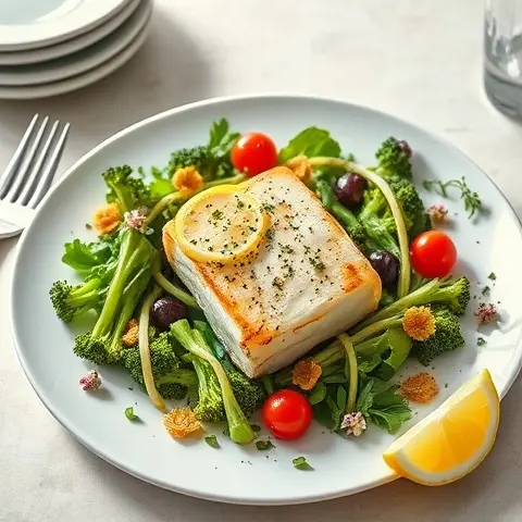 Lemon-Herb Baked Cod Salad with Broccolini