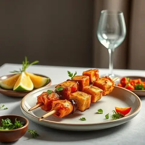 Roasted Pepper & Paneer-Style Tikka Skewers