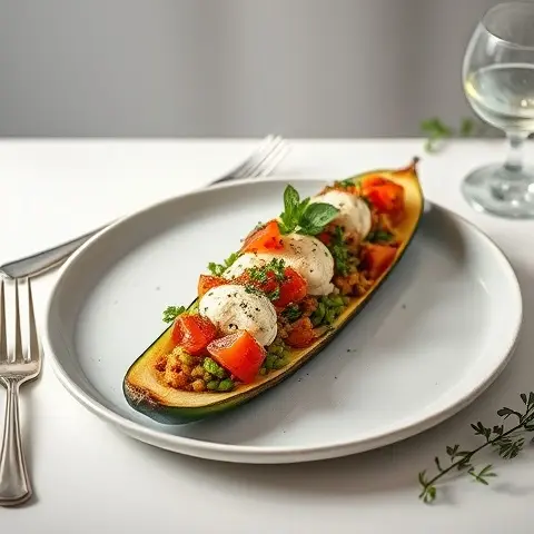 Roasted Veggie & Goat Cheese Stuffed Zucchini Boats