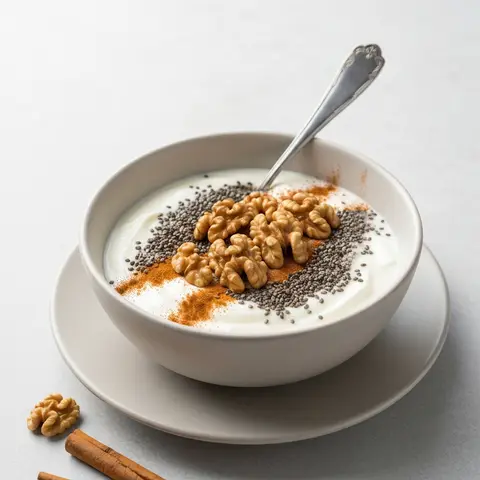 Nutritious Greek Yogurt Bowl with Walnuts, Chia, and Cinnamon