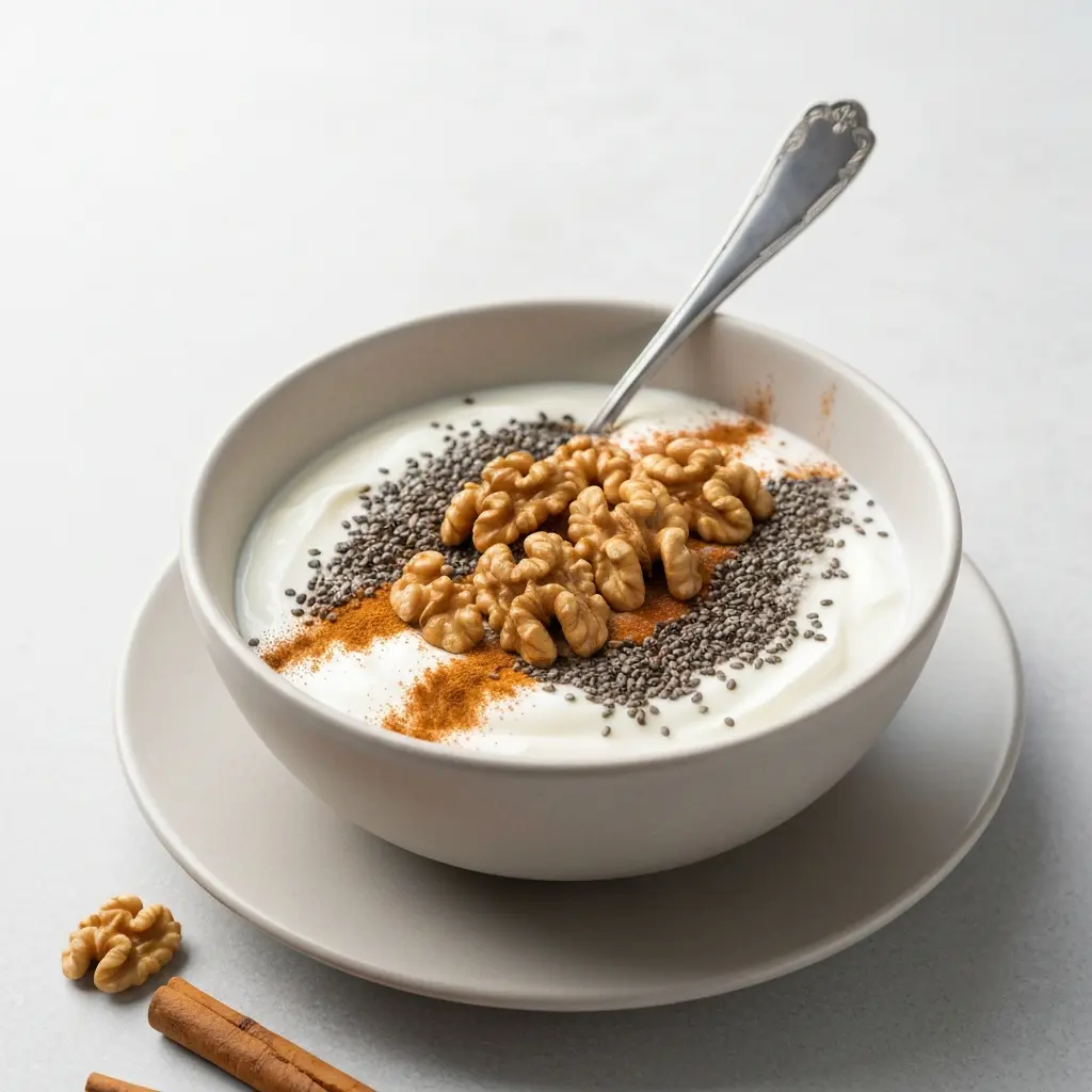 Nutritious Greek Yogurt Bowl with Walnuts, Chia, and Cinnamon