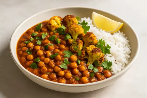 Chana Masala with Roasted Cauliflower & Fresh Coriander