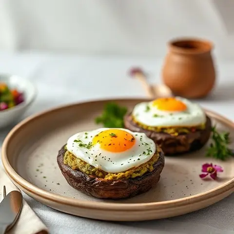 Pesto-Egg Stuffed Portobello Mushrooms
