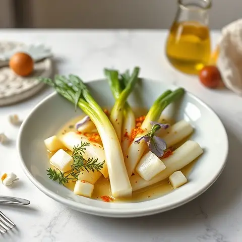 Lightly Steamed Baby Leeks with Olive Oil Drizzle