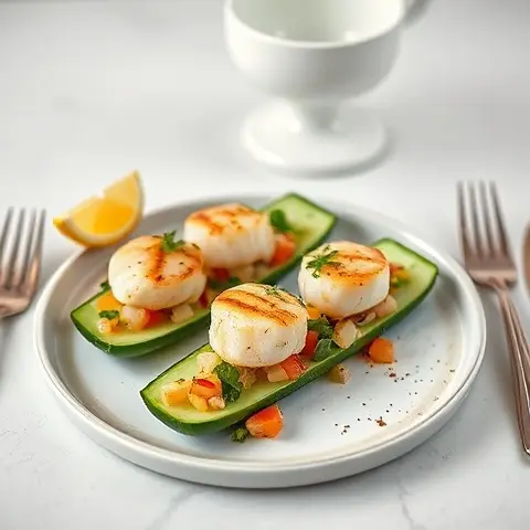 Lemon-Garlic Scallop Ceviche on Cucumber Spoons