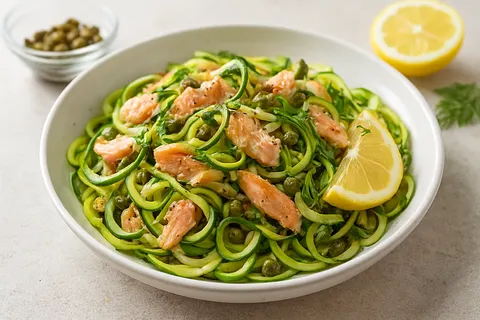 Smoked Trout Zoodles with Lemon & Capers (Warm Breakfast Bowl)