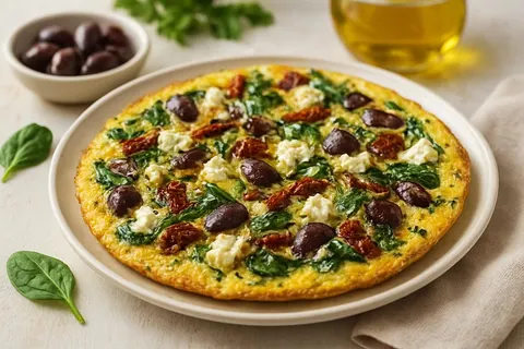 Mediterranean Herb Frittata with Olives, Feta & Sun-Dried Tomatoes