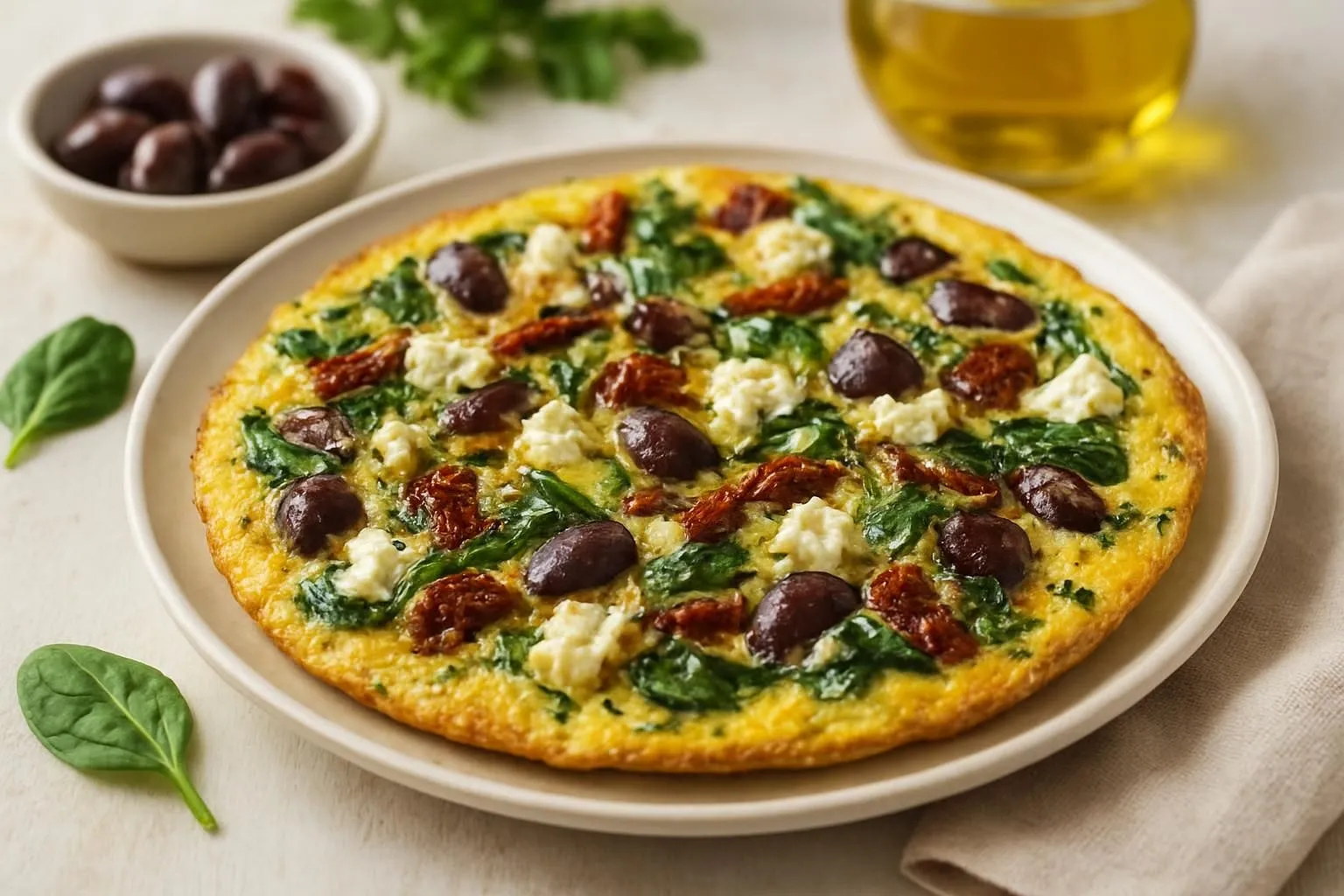 Mediterranean Herb Frittata with Olives, Feta & Sun-Dried Tomatoes