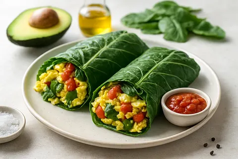 Collard Wrap Breakfast Burritos with Scrambled Eggs