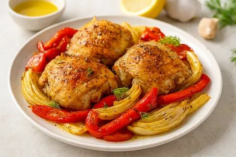 Mediterranean Roasted Pepper & Fennel Chicken Thighs